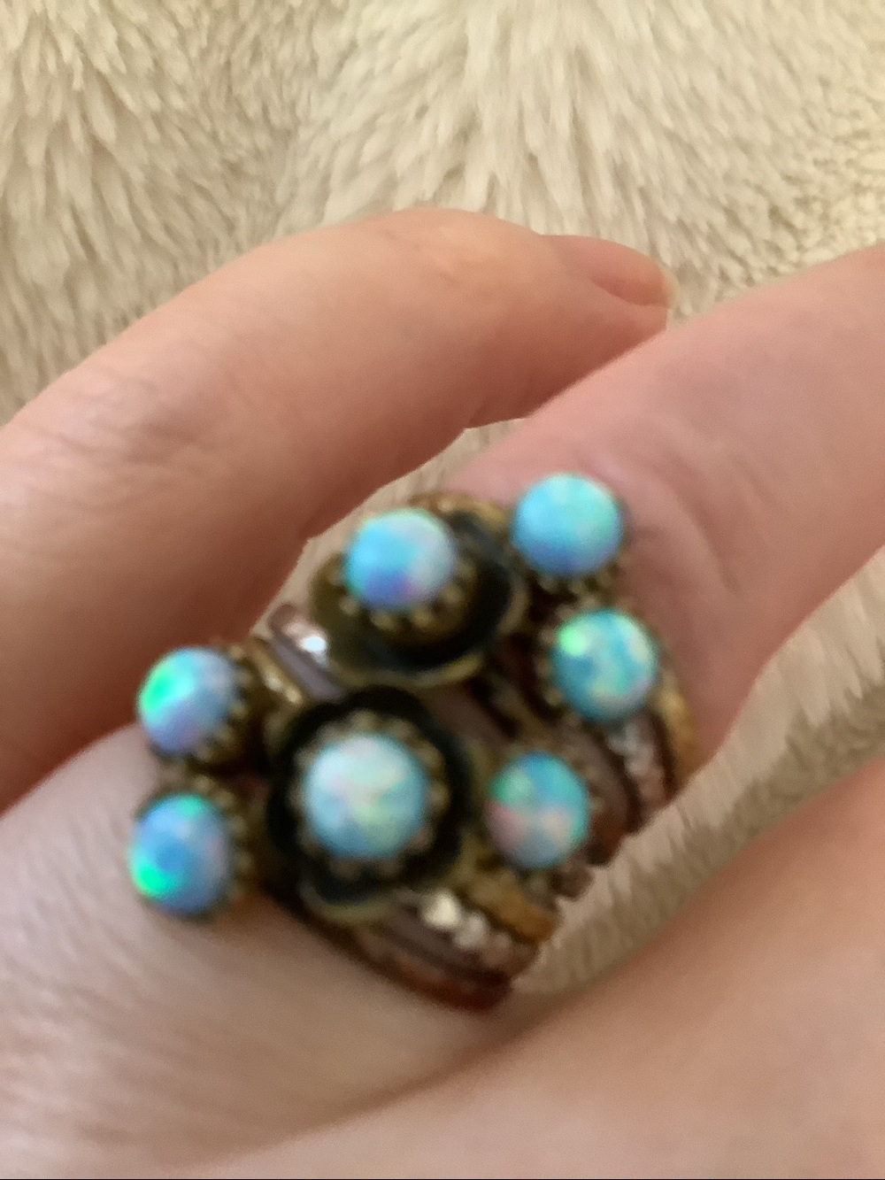 Blue fire Opal multi band ring Sz 6-6.45